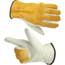 2 Paar flexible, dornenfeste Handschuhe – bequeme Arbeitshandschuhe aus Leder für Garten, Hof, Schweißen – für Männer und Frauen (M)