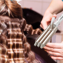 3-Zylinder-Haarwellgerät, 25 mm Lockenstab, Haarcrimper mit LED-Temperaturanzeige (Champagner)