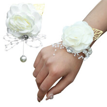 Bruid Corsage Artistiek Hochzeit Bloem Spike Blad Decoratie Bruid Jong Hand Bloem - natuurlijk wit