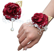 Bruid Corsage Artistiek Hochzeit Bloem Spike Blad Decoratie Bruid Jonge Hand - bordeauxrood