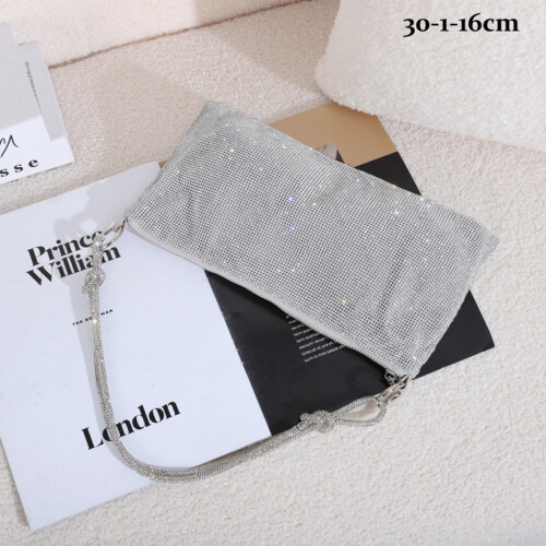Borsa da sera con manici a nodo da donna, strass, argento 2