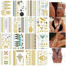 16 hojas de tatuajes temporales met?licos para mujeres, adolescentes y ni?as: tatuajes temporales dorados y plateados, dise?os con brillo, tatuajes de