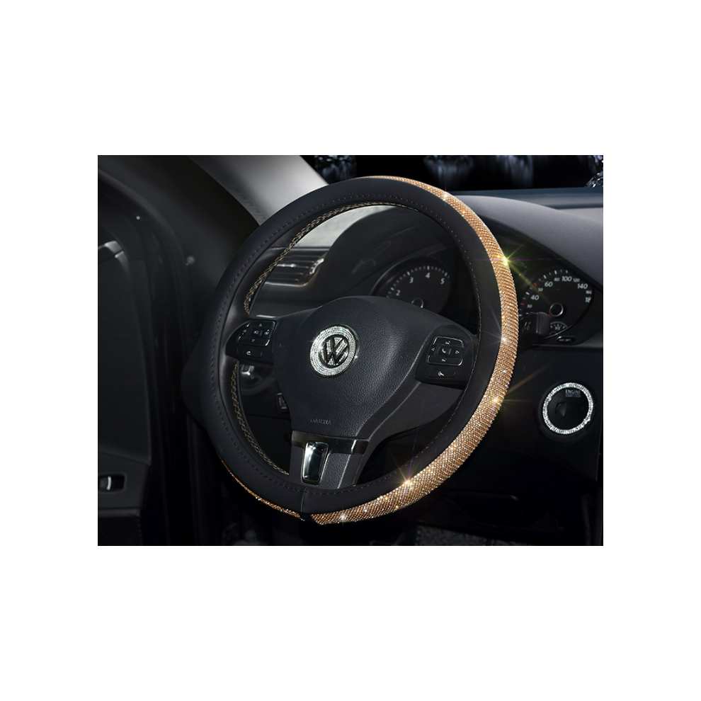 Car Leather Steering Wheel Covers Crystal Rhinestone Car Steering Wheel Covers Protectors Interior Accessories For Women Girlsï¼Orangeï¼ Orange 6932766523728