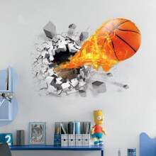Calcoman?as de vinilo para pared 3D autoadhesivas, extra?bles, que atraviesan la pared, calcoman?as art?sticas para decoraci?n (baloncesto con fuego v