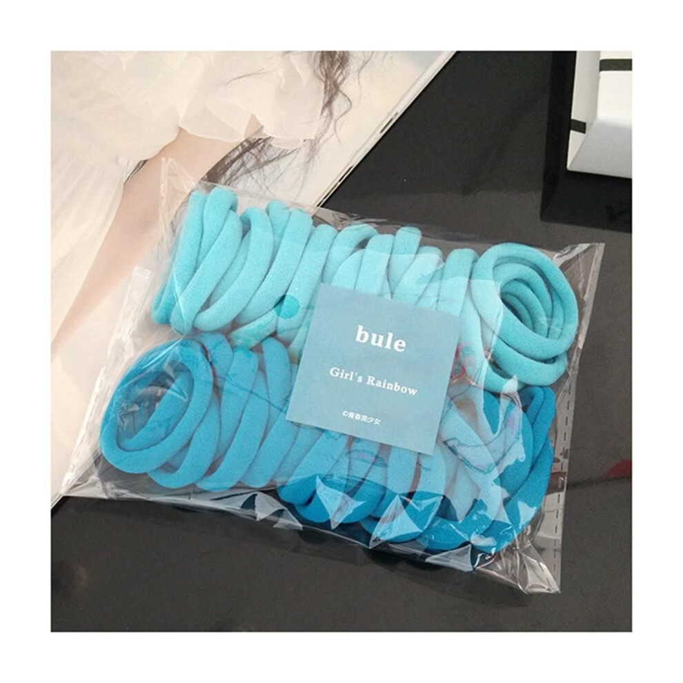 (blue) 50/set Women Girls 4cm Colorful Nylon Elastic Hair Bands Ponytail Holder Rubber Bands Scrunchie Headband Hair Accessories