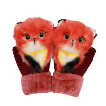 Cartoon-Handschuhe mit ganzen Fingern, warm, für den Winter, 3D-Tier-Fäustlinge für Kinder und Damen (Rotfuchs)