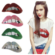 Lip Sequin Patches, geborduurde applicaties voor kleding, naai- en knutselspullen (rood)