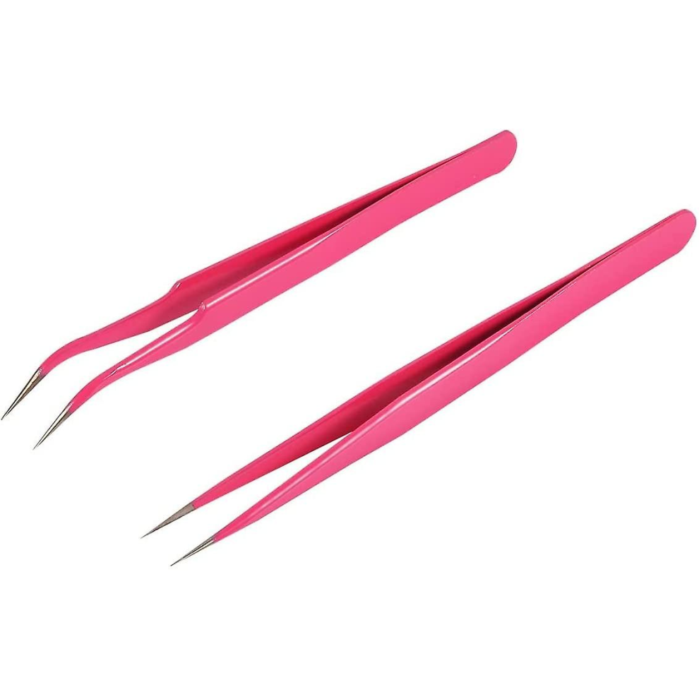 Lifeasy 2 Pieces Nail Art Tweezers Straight And Curved Tip Tweezers False Eyelash Pointed Tweezers