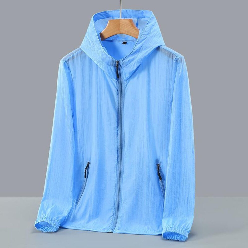 (light blue, L) Fashion Sunscreen Clothes Summer For Men Casual Upf 50 Thin Hooded Couple&apos;s Plus Size Summer Jackets