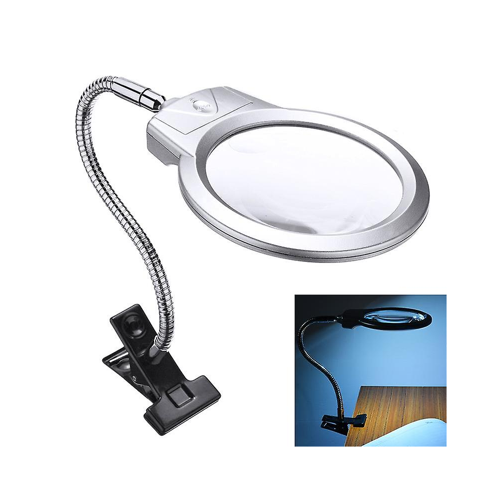 Pince à loupe grande lentille lampe éclairée à LED loupe de bureau à bijoux loupe et pince