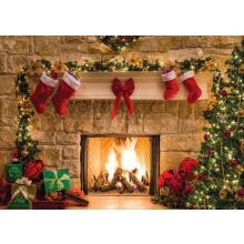 Fondo de 7 x 5 pies con dise?o de Feliz Navidad, ?rbol, calcet?n, regalo, decoraciones para fiestas familiares, fondos con tema de chimenea de Navidad