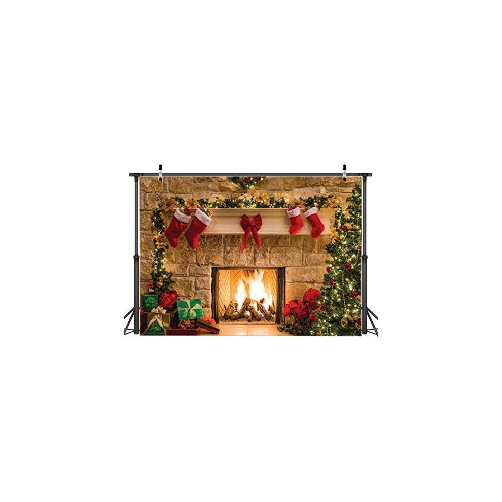 8X6ft Merry Christmas Backdrop Tree Sock Gift Family Party Decorations Backdrops Happy New Year Xmas Fireplace Theme Photography Background Pictures B 6932766532997