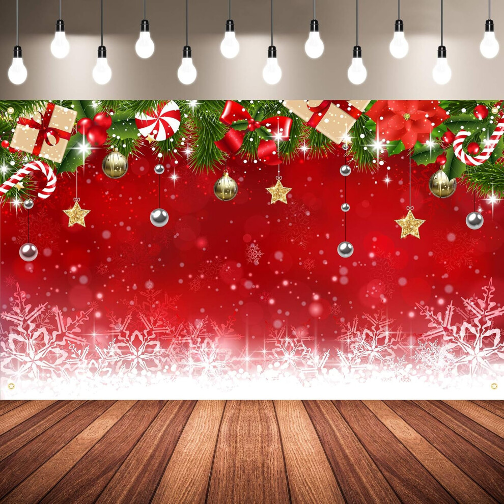 Christmas Photo Backdrop, Fabric Winter Snowflake Christmas Photography Backdrop Merry Christmas Photography Background Christmas Ornaments Backdr Red 6932766533055