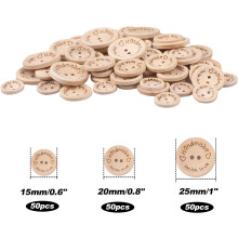 Botones de madera, 150 piezas Botones hechos a mano, Botones de madera natural de 2 agujeros, Botones para coser y hacer manualidades Decoraciones (15