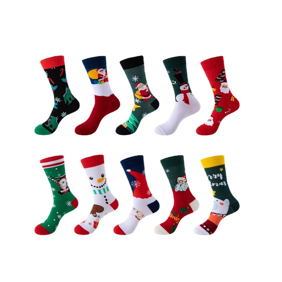 10 paires de chaussettes colorées, chaussettes de Noël, chaussettes en coton pour fête, hommes et femmes