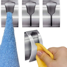 4-Piece Brushed Stainless Steel Towel Holder Set - No-Drill Self-Adhesive Wall Hooks for Bathroom & Kitchen