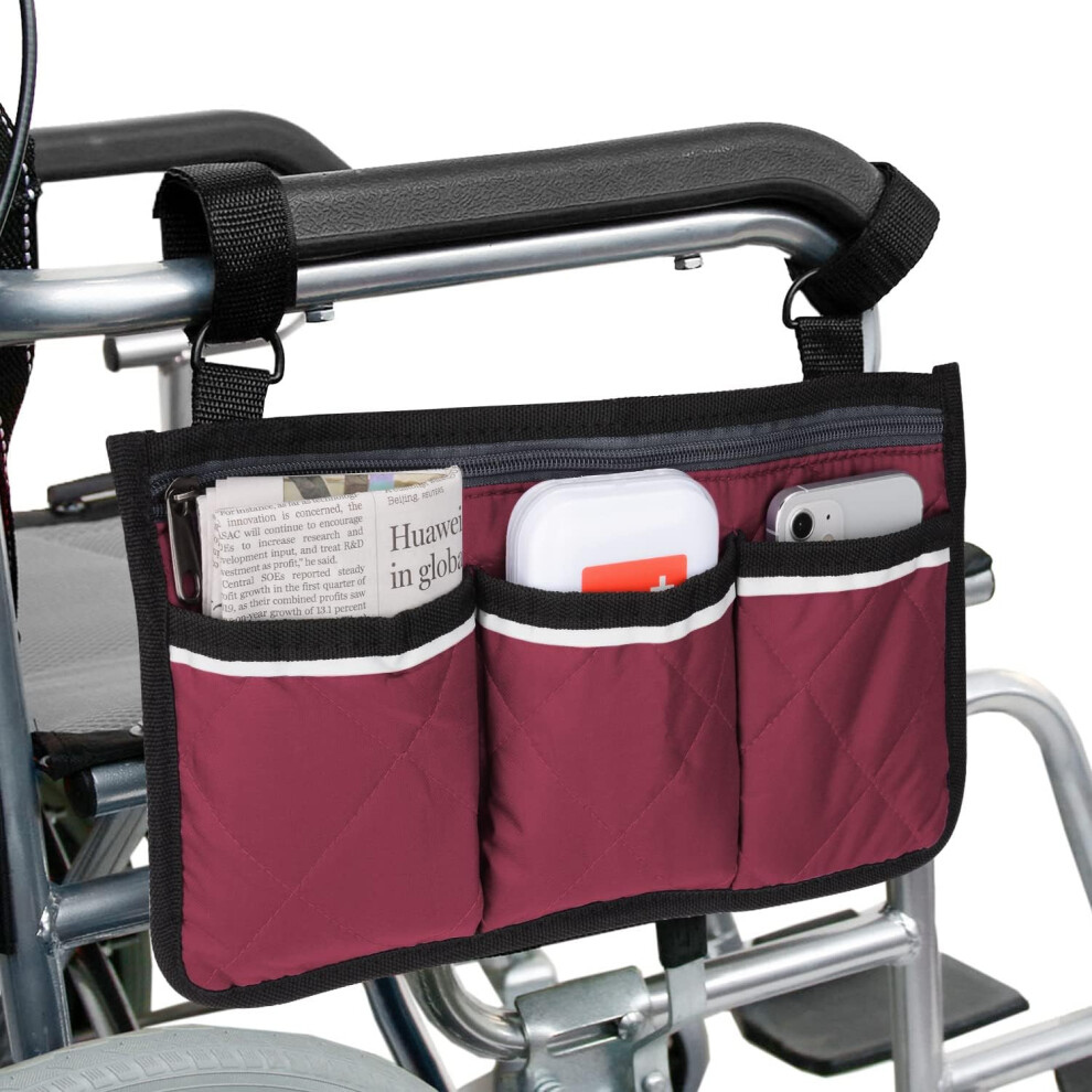 Lifeasy Wheelchair Armrest Side Bag, Walker Organizer Bag With Reflective Strips Waterproof Storage Bags For Wheelchair, Mobility Scooter, Walker, Rollator Ca