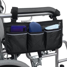 Armlehnentasche für Rollstühle – wasserdichte, tragbare Rollertasche mit 4 reflektierenden Fächern für Rollstuhlgriffe, Schwarz