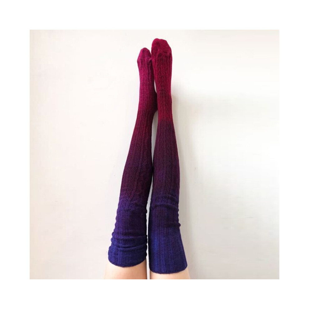 Chaussettes hautes pour femmes, chaussettes hautes au dessus du genou, collants, bas en coton, chaussettes tricotées, rouges
