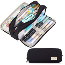Large Capacity 3 Compartment Pencil Case Pouch Pen Bag for School Teenager Boy Men Women (Black, 1 pencil case only)