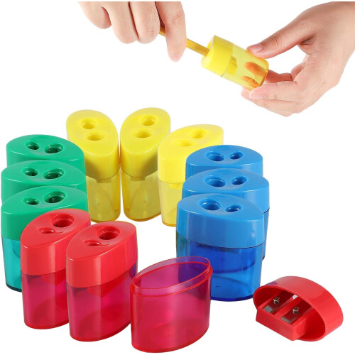 2 Hole Pencil Sharpener, Kids Pencil Sharpener, Handheld Pencil Sharpener-12 PACK