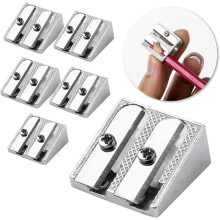 Portable metal pencil sharpener with 2 holes, set of 6, school supplies