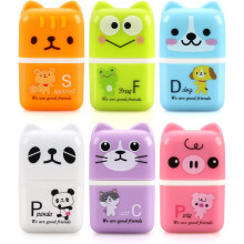 Set of 6 Cute Pencil Erasers, Cartoon Erasers with Cover and Roller, Rubber Pencil Erasers for Kids School Office Supplies