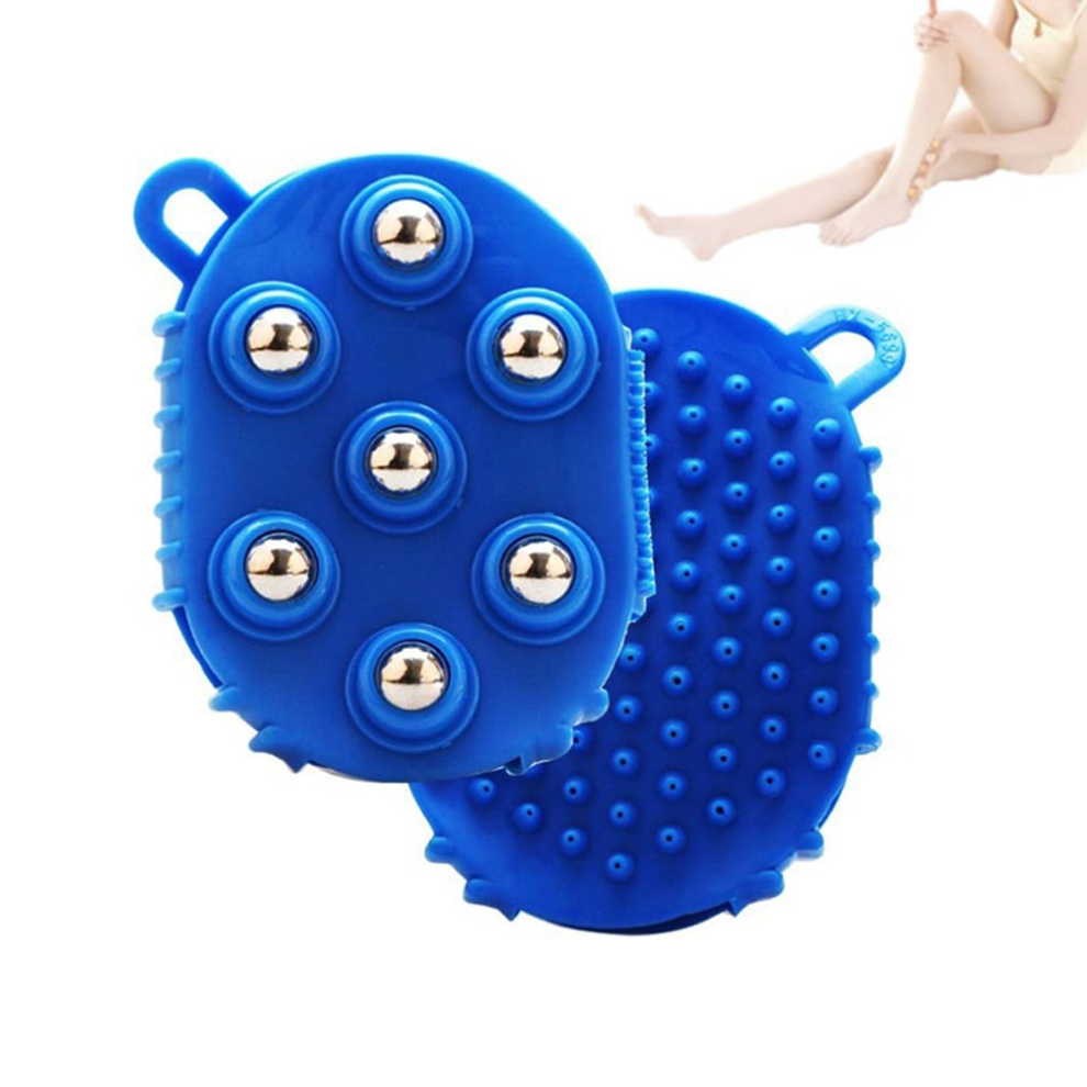 Lifeasy Palm-Shaped Massage Glove Massage Bath Brush With 7 Metal Rolling Balls Handheld Body Massager For Cellulite Muscle Pain Relief (Blue, 1 Pack)