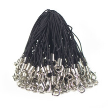 Laccio con ciondolo a forma di laccio con chiusura a moschettone per cellulare/chiavetta USB/portachiavi/gioielli fai da te - nero (lunghezza: 2,75",