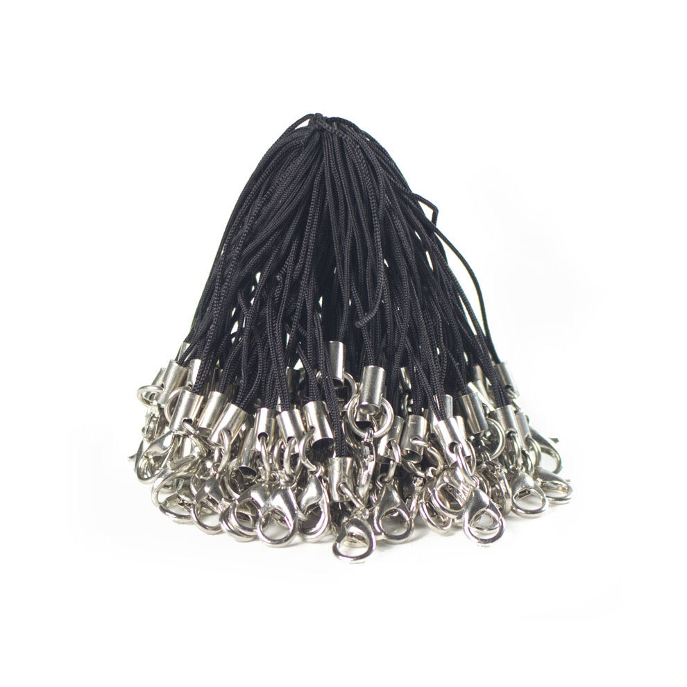 Lanière de cou avec fermoir mousqueton pour téléphone portable/clé USB/porte-clés/bijoux DIY - Noir (longueur : 2,75", quantité : 100 pièces)