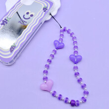Ciondoli per telefono con perline a forma di cuore kawaii, fatti a mano, cinturino da polso in acrilico arcobaleno Y2K, accessori anti-smarrimento per