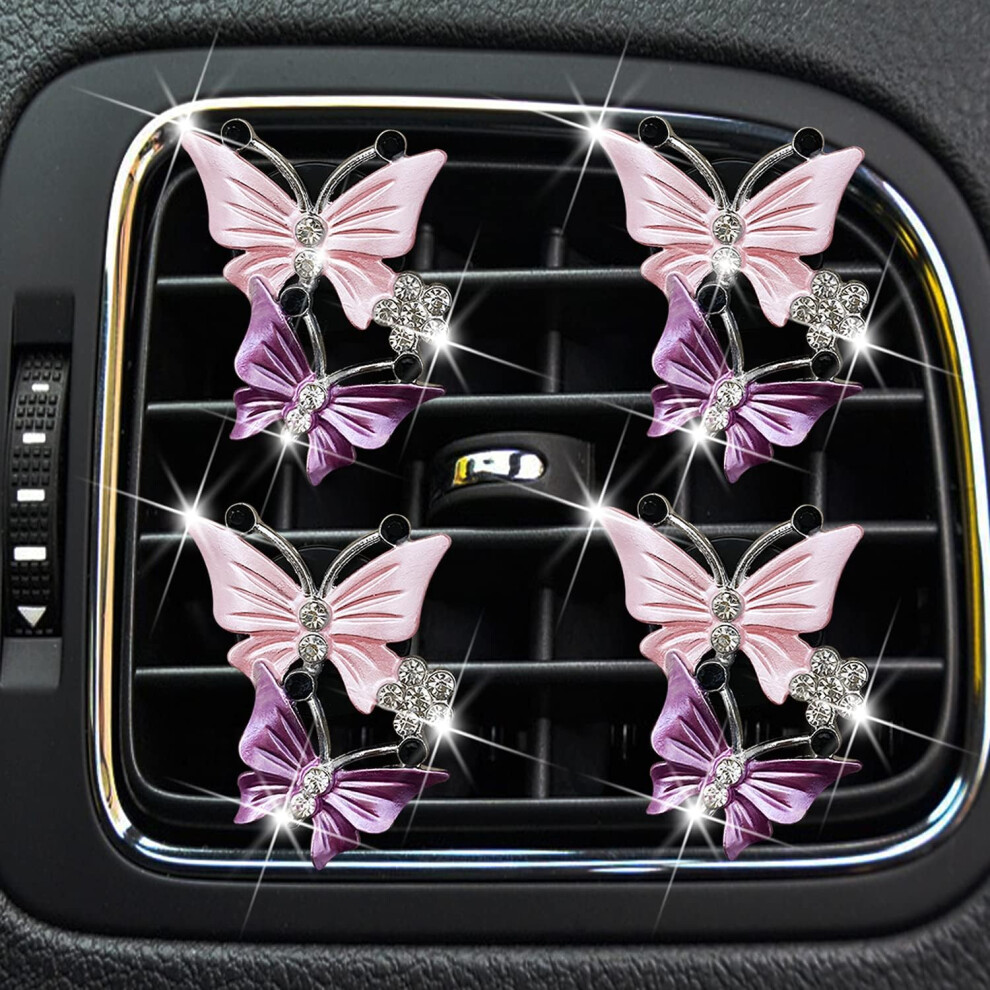 4 Pcs Car Air Fresheners Vent Clips For Women, Cute Double Butterfly Diamond Rhinestone Air Freshener Vent Clip Sparkly Bling Car Accessories For Wome Pink 6932766541586