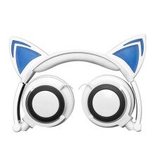 Auriculares para ni?os, 2 en 1, con forma de oreja de gato o conejo, con volumen limitado, el mejor regalo para ni?os, ni?as y ni?os (blanco)