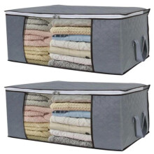 Storage bag for sheets, blankets, clothes Gray 2-pack