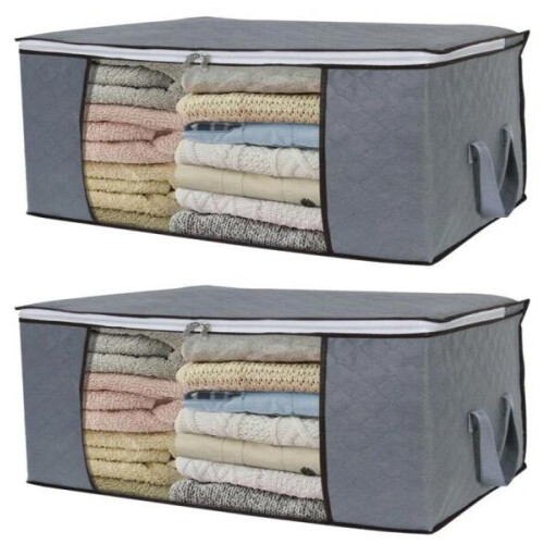 Storage bag for sheets, blankets, clothes Gray 2-pack