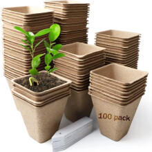 100 piezas de macetas - Maceta de fibra biodegradable de 8 cm para cultivo de pl?ntulas, maceta para huertos, invernaderos