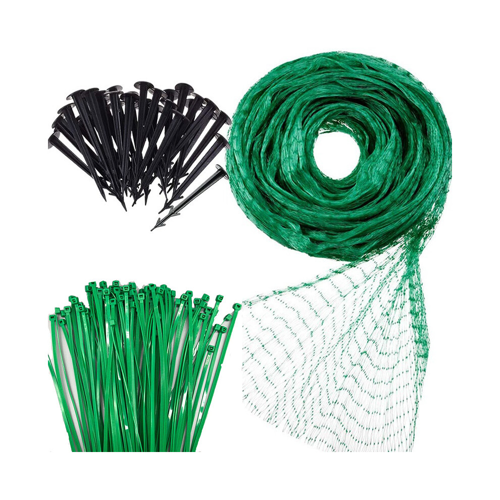 Filet anti-oiseaux 2x10m Filet pour potager Poulailler avec 100 serre-câbles et 20 piquets