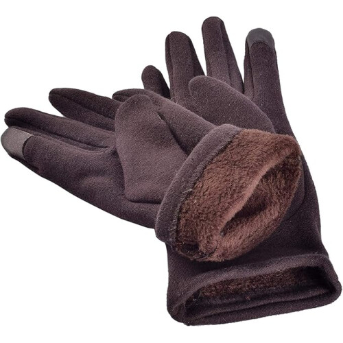 Paar warme Winterhandschuhe für Damen, Kaffeefarbe, Touchscreen, winddichte, gefütterte dicke Handschuhe 1