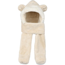 Bambini 3 in 1 Cappello Sciarpa (Albicocca) Guanti Set Inverno Carino Peluche Berretto Cappello Cappuccio con Orecchie d'Orso Primavera Inverno Berret