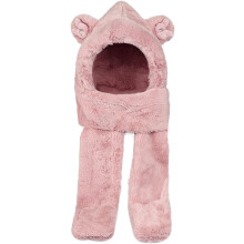 Bambini 3 in 1 Cappello Sciarpa (Rosa) Guanti Set Inverno Carino Peluche Berretto Cappello Cappuccio con Orecchie d'Orso Primavera Inverno Berretti Ra