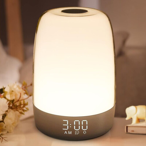Touch night light with alarm clock simulating sunrise