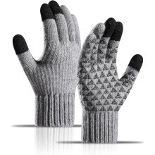 1 paio di guanti invernali caldi in maglia grigia, guanti touchscreen antiscivolo, foderati in pile termico per uomo e donna, corsa, ciclismo, escursi