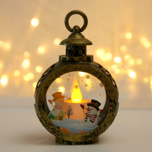 Kerst ronde LED handlamp - antieke gouden sneeuwman, kerstversieringen, kerstavondcadeaus voor de kerstboom, elektronische kaarsen, ponylantaarns, dra
