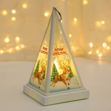 Lanterna triangolare natalizia a forma di alce bianco, decorazioni natalizie a LED, regali della vigilia di Natale per l'albero di Natale, decorazioni