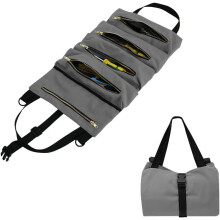 1 portaherramientas de lona (gris), bolsa de herramientas multifuncional con 5 bolsillos, bolsa de herramientas resistente al desgaste, adecuada para