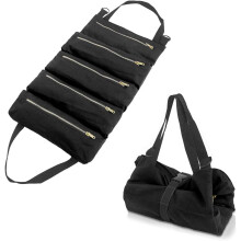 1 portaherramientas de lona (negro), bolsa de herramientas multifuncional con 5 bolsillos, kit de herramientas resistente al desgaste, adecuado para e