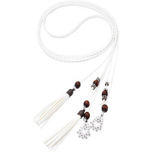 PU leren riem gebreid dun (wit) met franjes en kralen, retro accessoire voor vrouwen