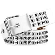 Cintura borchiata (bianca) Cintura con rivetti in roccia Cintura punk in pelle PU con borchie piramidali lucide per donne e uomini Accessori per abbig