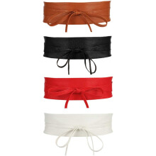 4 kleuren bruin zwart rood wit brede PU riem voor vrouwen kunstleer mode accessoire strik kant trim jurk decoratie