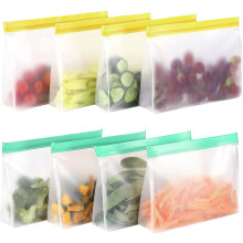 Confezione da 8 sacchetti in silicone riutilizzabili con cerniera e supporto per alimenti, congelatore, panini, verdure in PEVA, latte, snack, sacchet
